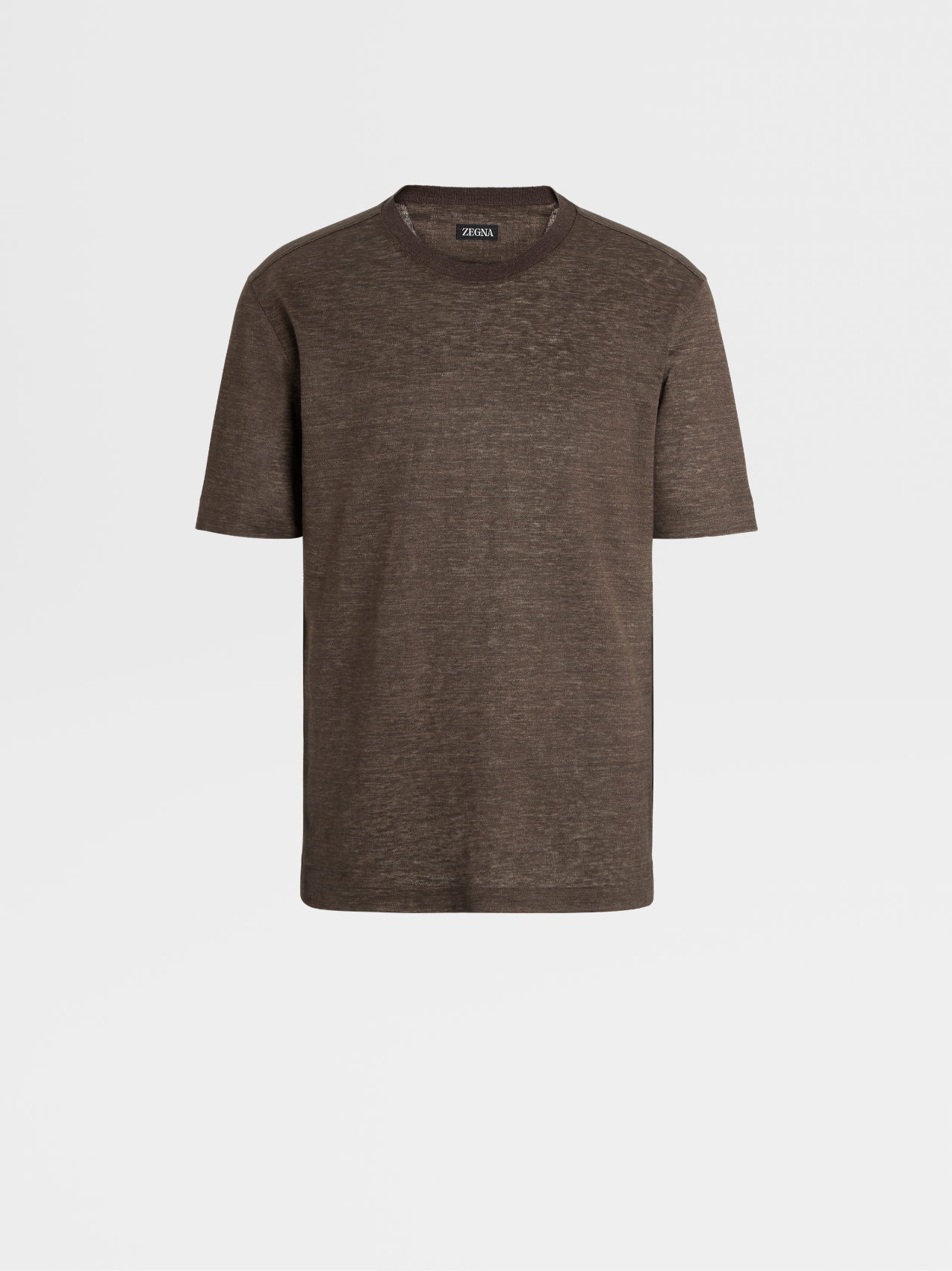 Dark Brown Pure Linen Short-sleeve T-shirt